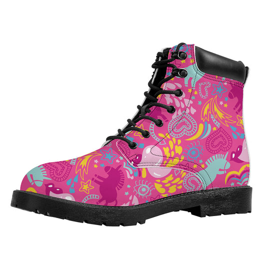 Pink Girly Unicorn Print Work Boots