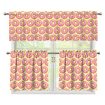 Pink Glazed Donut Pattern Print 3 Piece Kitchen Curtains