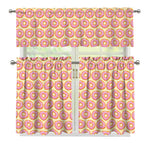 Pink Glazed Donut Pattern Print 3 Piece Kitchen Curtains