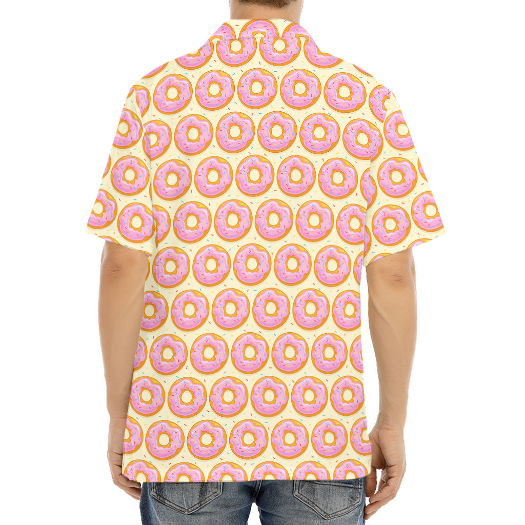 Pink Glazed Donut Pattern Print Aloha Shirt