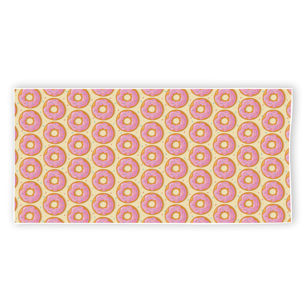 Pink Glazed Donut Pattern Print Beach Towel