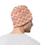 Pink Glazed Donut Pattern Print Beanie