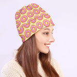Pink Glazed Donut Pattern Print Beanie