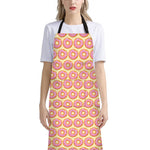Pink Glazed Donut Pattern Print Bib Apron With Pocket