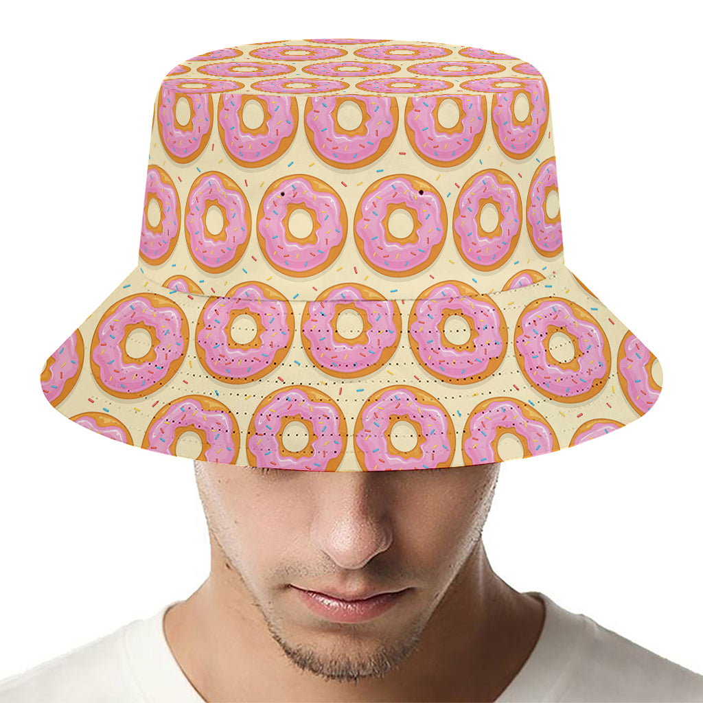 Pink Glazed Donut Pattern Print Bucket Hat