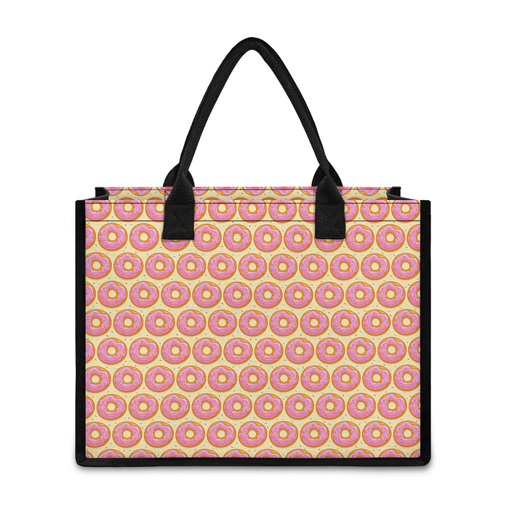 Pink Glazed Donut Pattern Print Canvas Tote Bag