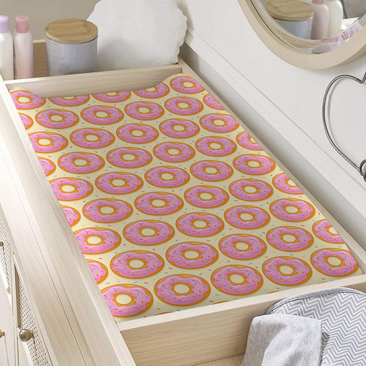 Pink Glazed Donut Pattern Print Changing Pad Cover