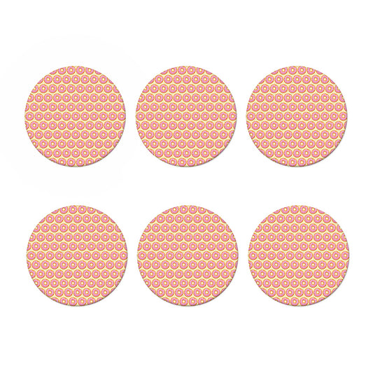 Pink Glazed Donut Pattern Print Coaster Set