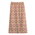 Pink Glazed Donut Pattern Print Cotton Front Slit Maxi Skirt