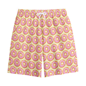 Pink Glazed Donut Pattern Print Cotton Shorts