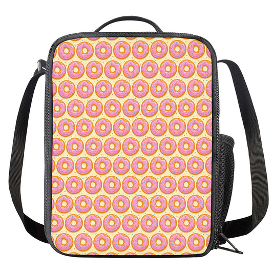 Pink Glazed Donut Pattern Print Crossbody Lunch Bag