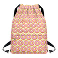 Pink Glazed Donut Pattern Print Drawstring Backpack