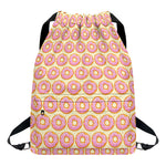 Pink Glazed Donut Pattern Print Drawstring Backpack