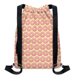 Pink Glazed Donut Pattern Print Drawstring Backpack