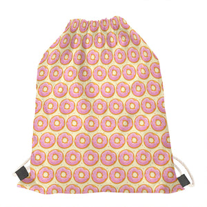 Pink Glazed Donut Pattern Print Drawstring Bag