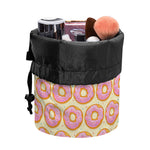 Pink Glazed Donut Pattern Print Drawstring Makeup Bag