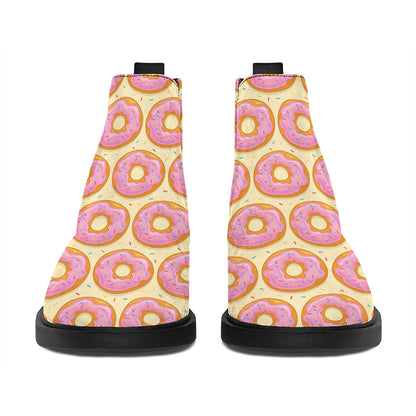 Pink Glazed Donut Pattern Print Flat Ankle Boots