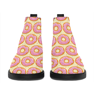 Pink Glazed Donut Pattern Print Flat Ankle Boots