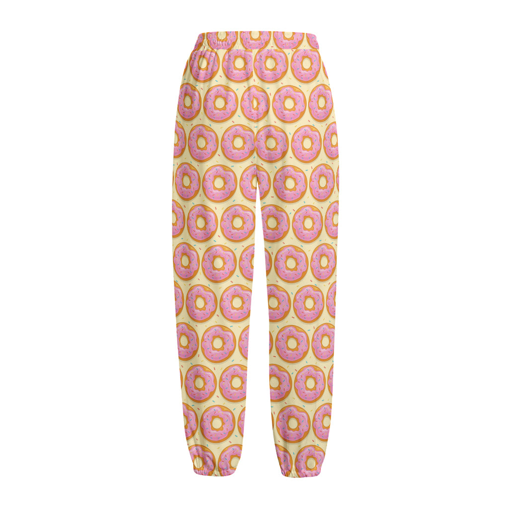 Pink Glazed Donut Pattern Print Fleece Lined Knit Pants