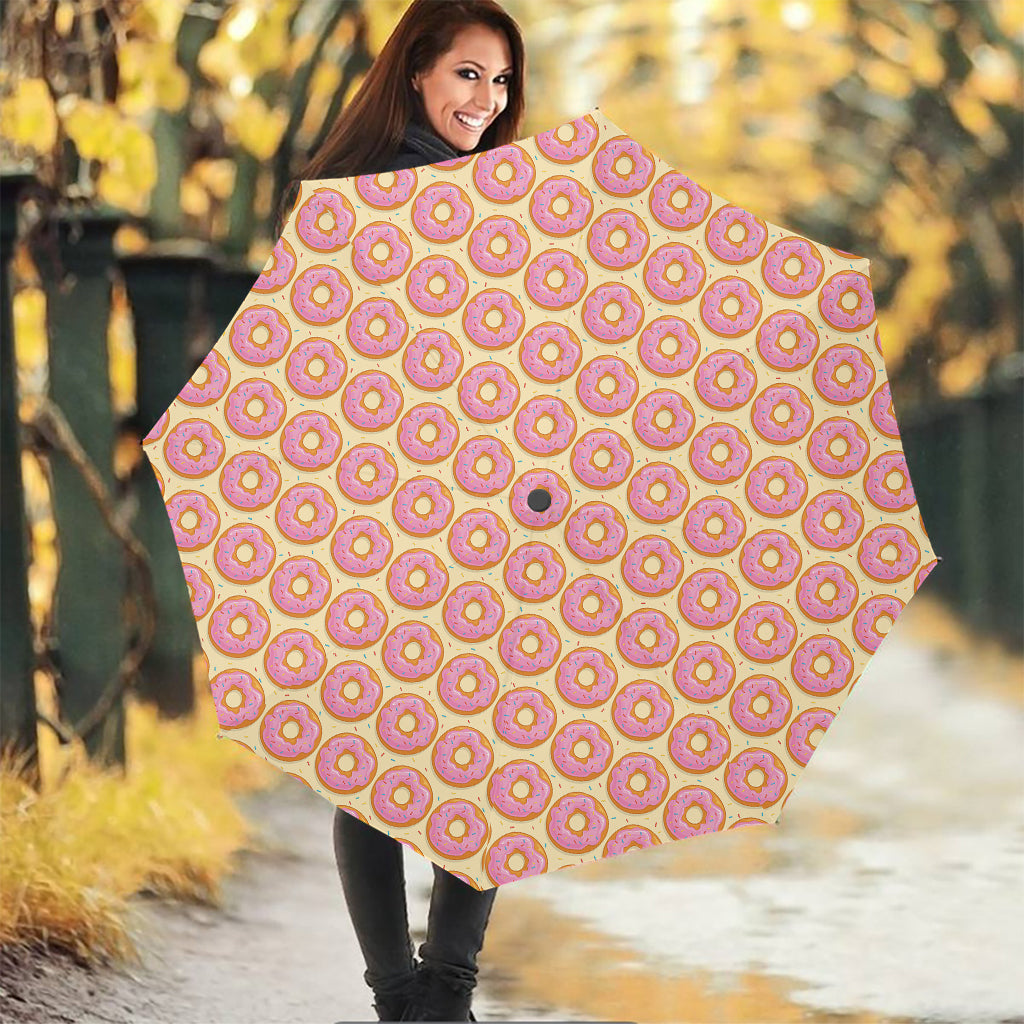 Pink Glazed Donut Pattern Print Foldable Umbrella