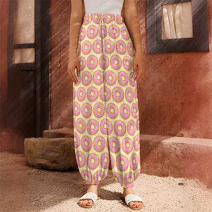 Pink Glazed Donut Pattern Print Harem Pants