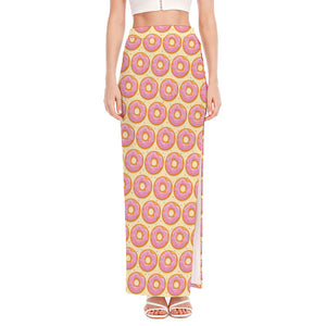 Pink Glazed Donut Pattern Print High Slit Maxi Skirt