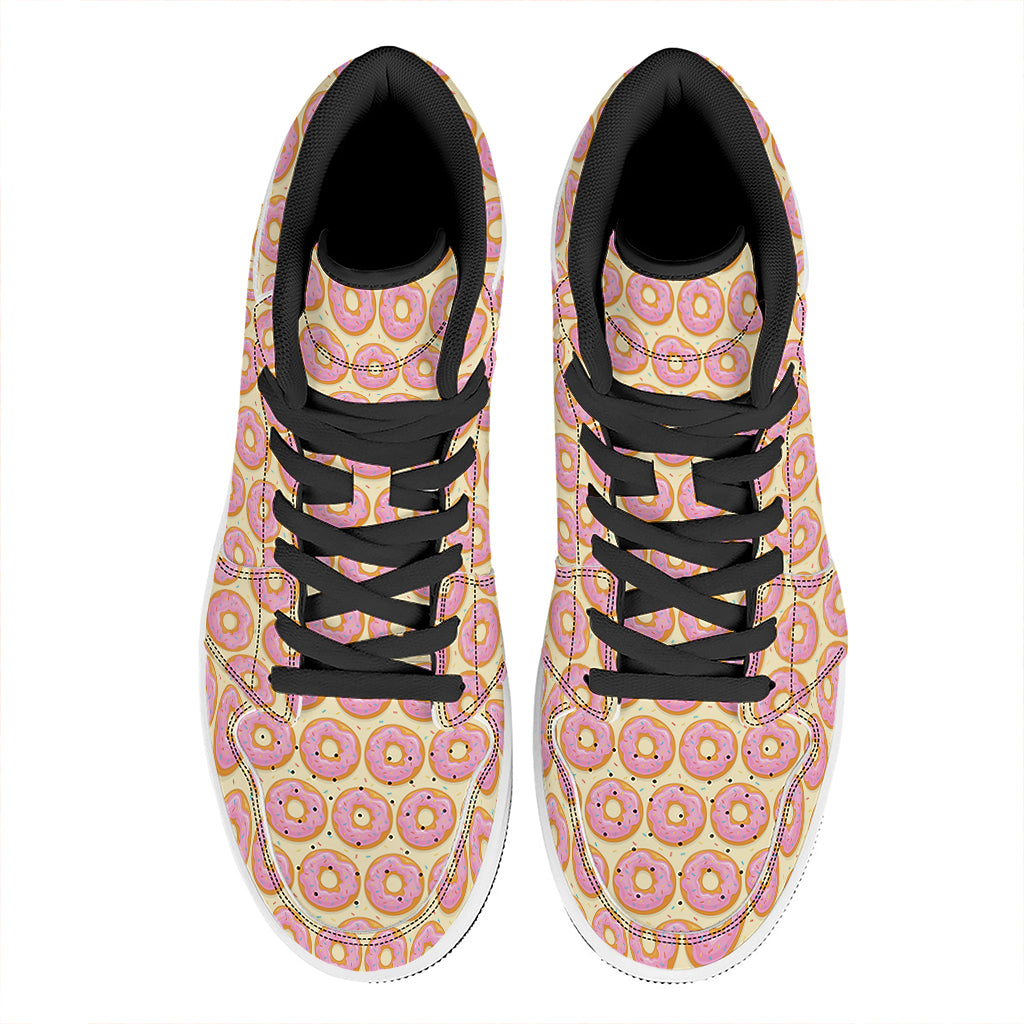 Pink Glazed Donut Pattern Print High Top Leather Sneakers