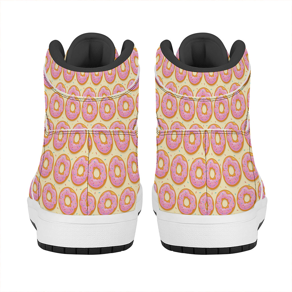 Pink Glazed Donut Pattern Print High Top Leather Sneakers