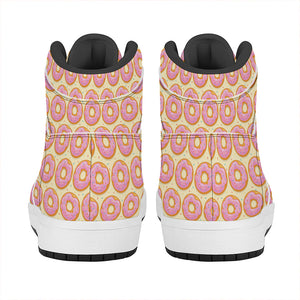 Pink Glazed Donut Pattern Print High Top Leather Sneakers