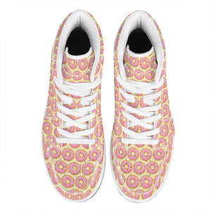 Pink Glazed Donut Pattern Print High Top Leather Sneakers