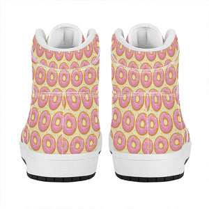 Pink Glazed Donut Pattern Print High Top Leather Sneakers