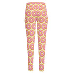 Pink Glazed Donut Pattern Print High-Waisted Pocket Leggings