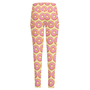 Pink Glazed Donut Pattern Print High-Waisted Pocket Leggings