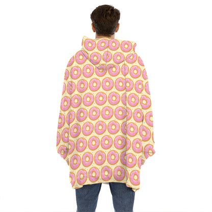 Pink Glazed Donut Pattern Print Hoodie Blanket