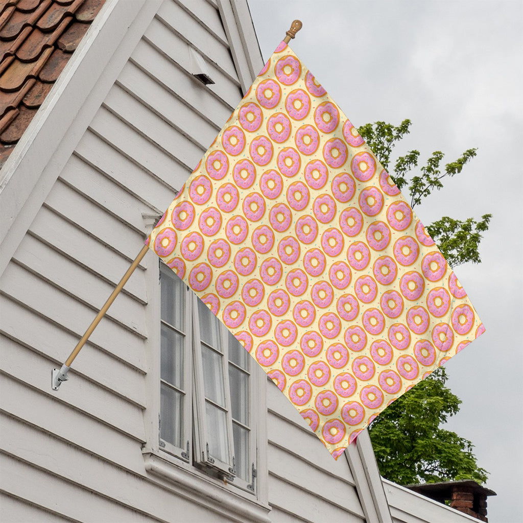 Pink Glazed Donut Pattern Print House Flag