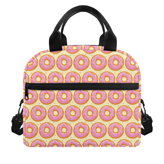 Pink Glazed Donut Pattern Print Insulated Lunch Bag