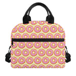 Pink Glazed Donut Pattern Print Insulated Lunch Bag