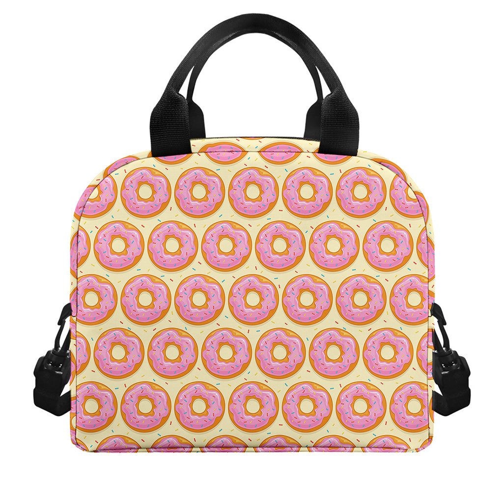 Pink Glazed Donut Pattern Print Insulated Lunch Bag