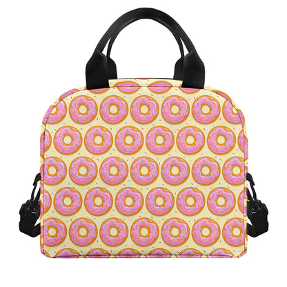Pink Glazed Donut Pattern Print Insulated Lunch Bag