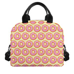 Pink Glazed Donut Pattern Print Insulated Lunch Bag