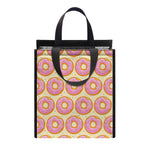 Pink Glazed Donut Pattern Print Insulated Lunch Tote