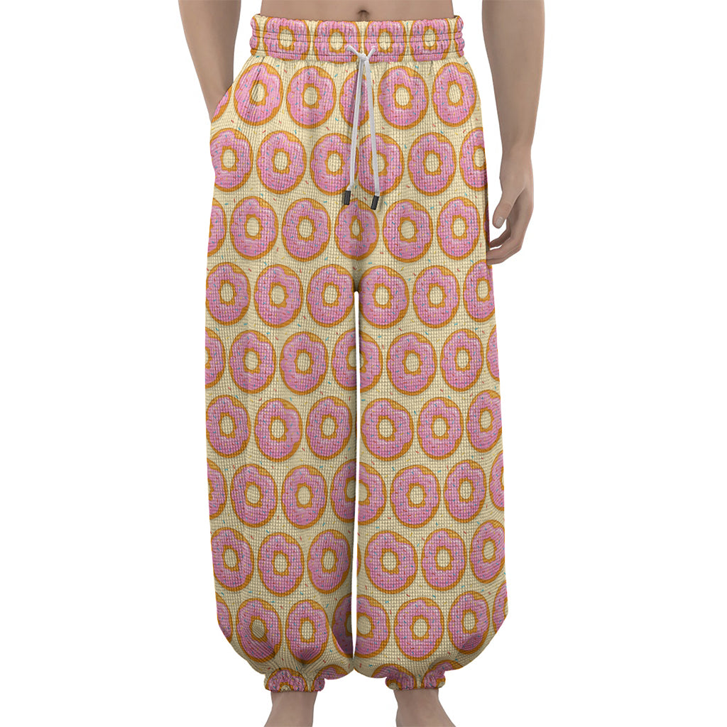 Pink Glazed Donut Pattern Print Lantern Pants