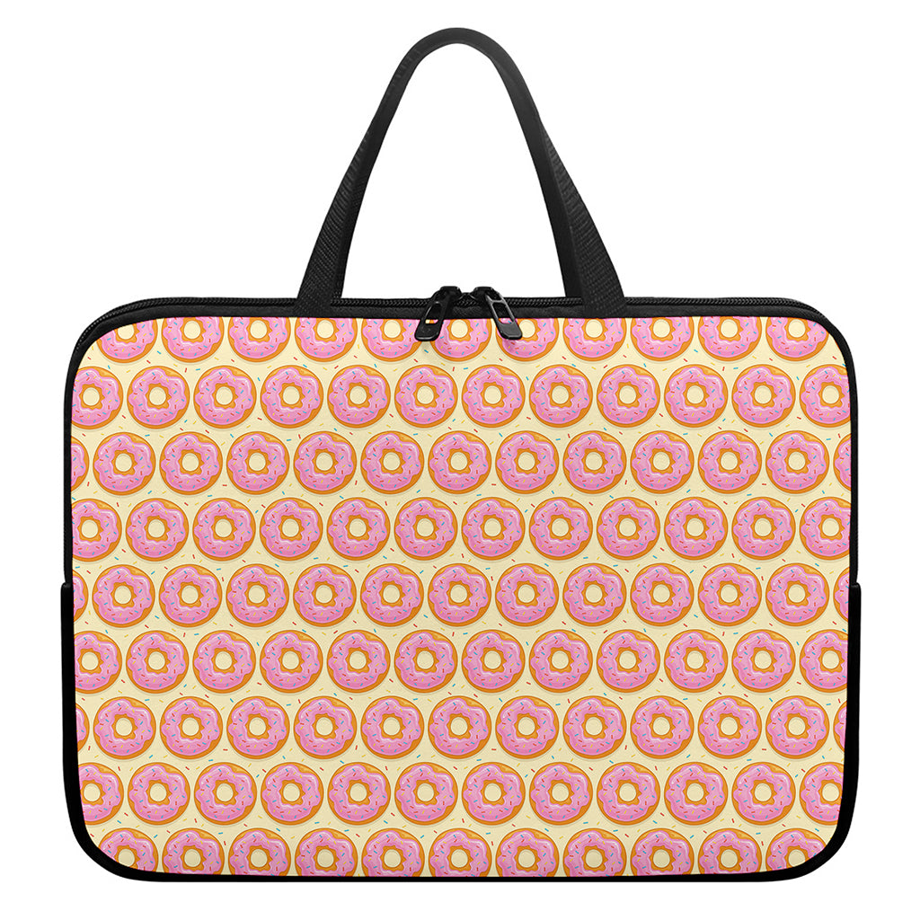 Pink Glazed Donut Pattern Print Laptop Sleeve With Handle