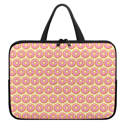 Pink Glazed Donut Pattern Print Laptop Sleeve With Handle