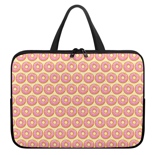 Pink Glazed Donut Pattern Print Laptop Sleeve With Handle