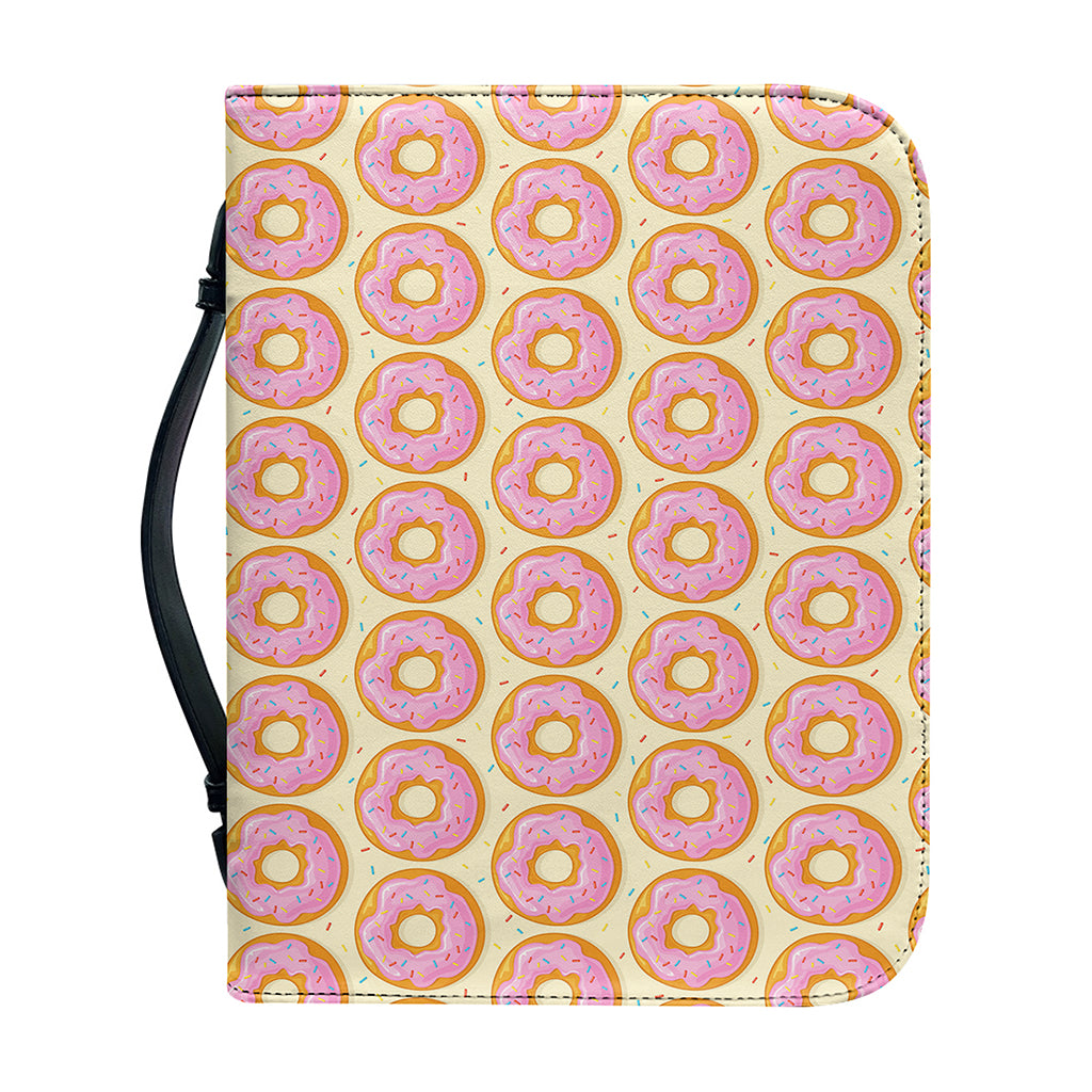 Pink Glazed Donut Pattern Print Leather Bible Cover