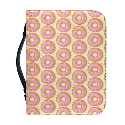 Pink Glazed Donut Pattern Print Leather Bible Cover
