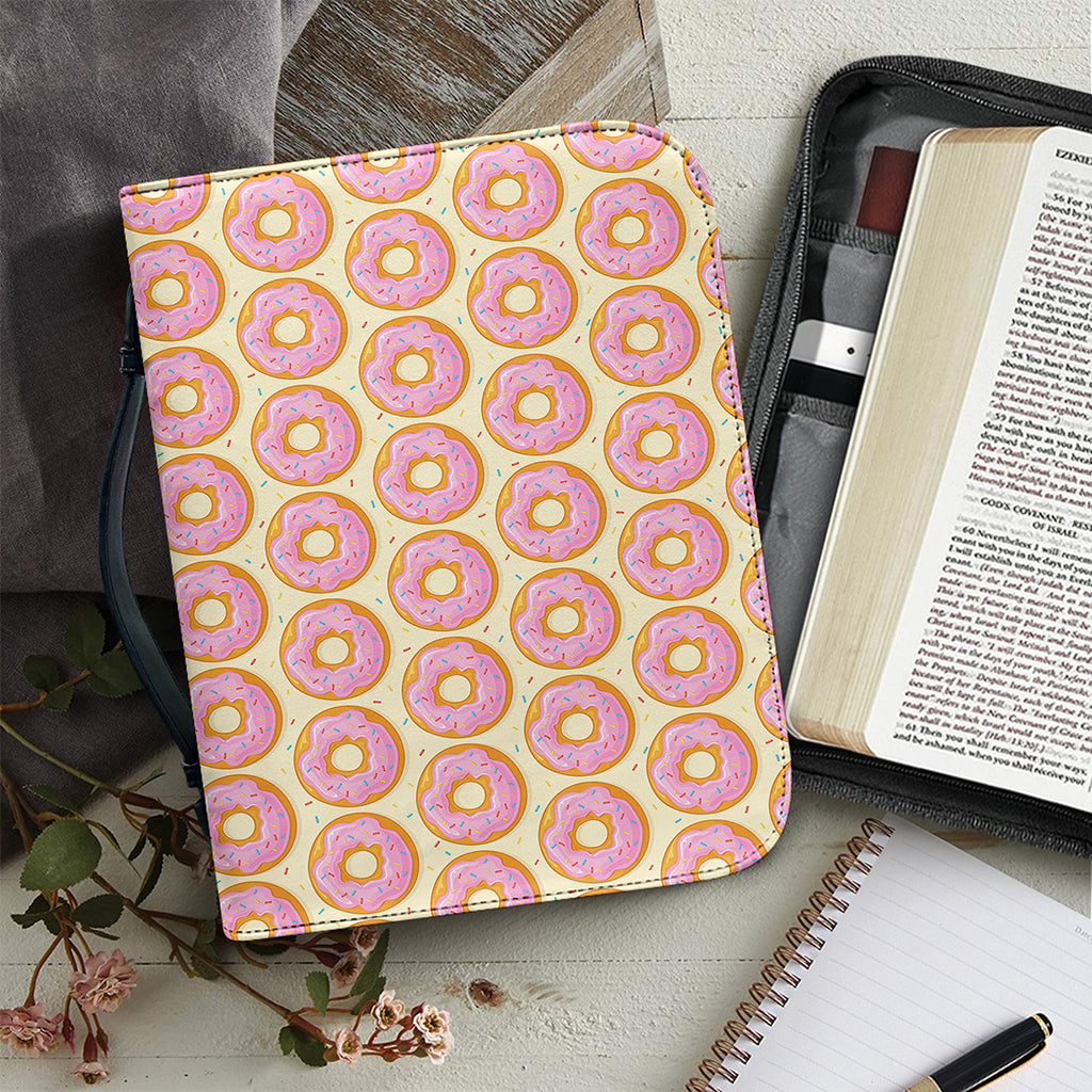 Pink Glazed Donut Pattern Print Leather Bible Cover