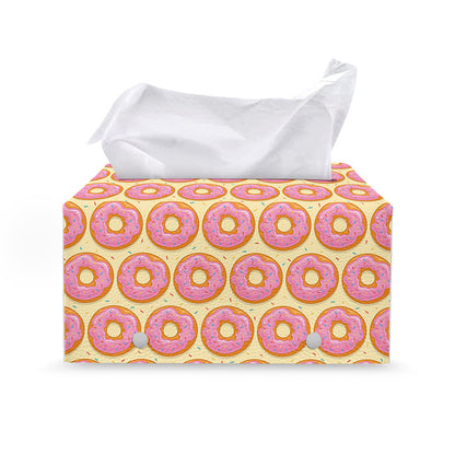 Pink Glazed Donut Pattern Print Leather Tissue Box Cover