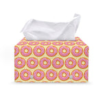 Pink Glazed Donut Pattern Print Leather Tissue Box Cover